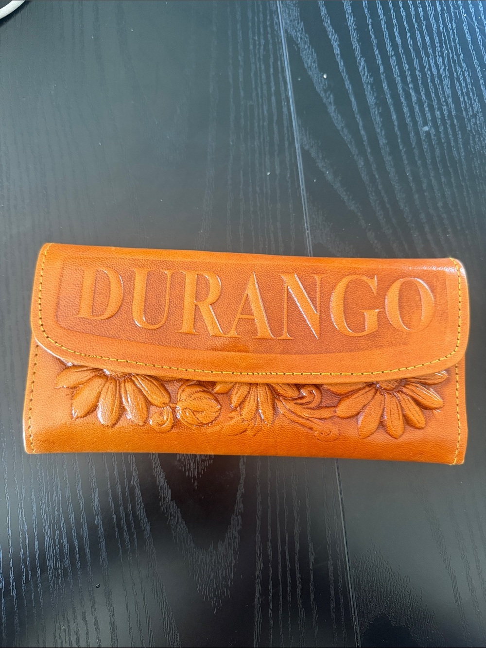 Durango Embossed Floral Leather Wallet - Cognac Brown